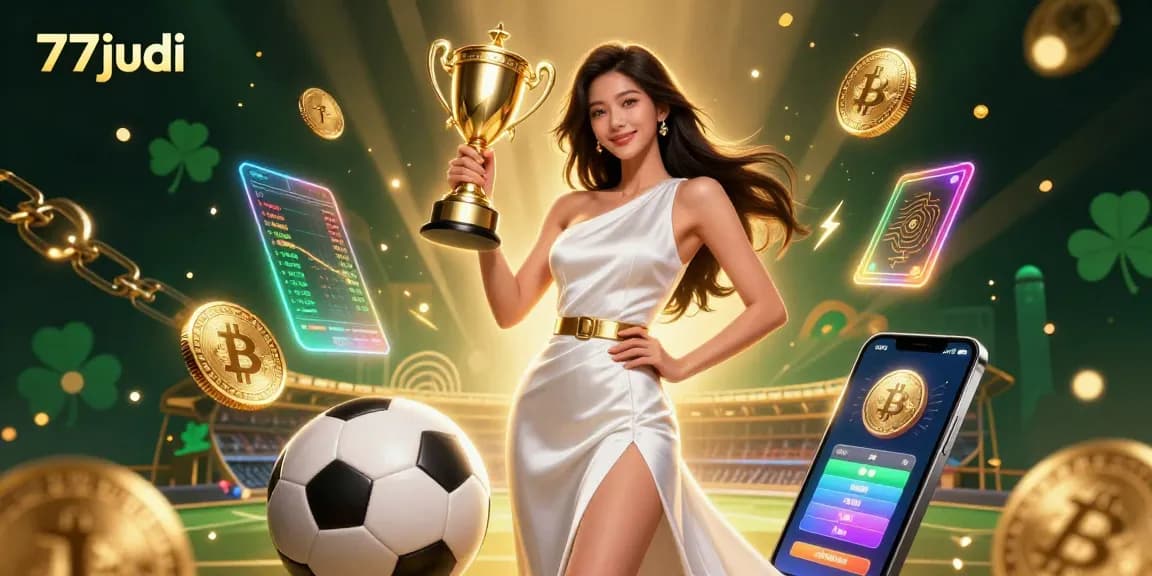 Experience the thrill of winning at 77judi with a triumphant player showcasing achievements in a luxury gaming environment.