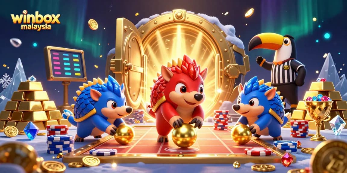 Engage in thrilling gameplay on winbox malaysia with adorable pangolins in a vibrant casino scene.