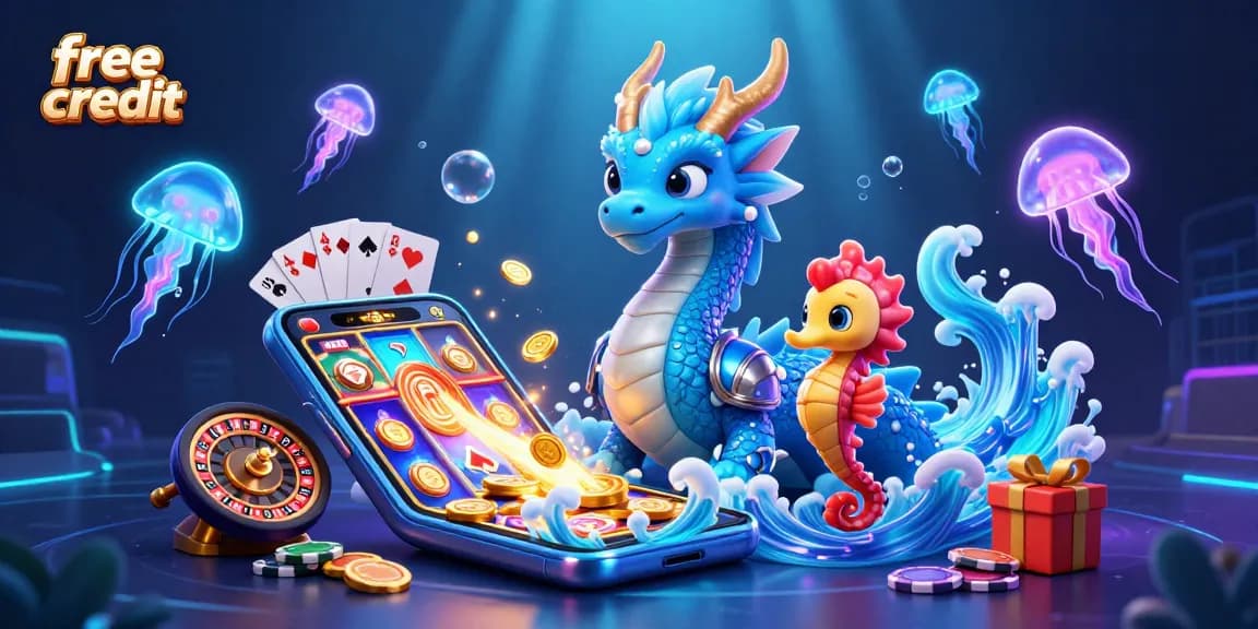 Spin the reels with free credit from colorful slots amid enchanting underwater characters.