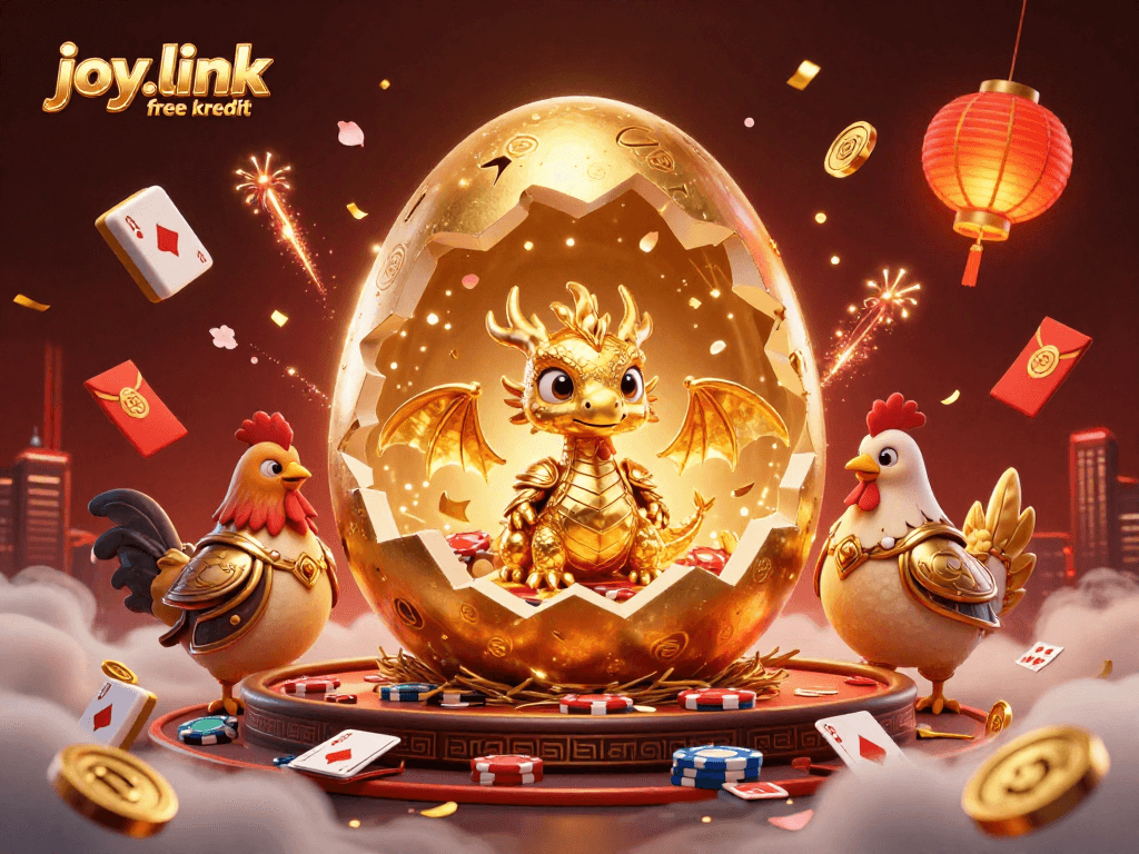 Experience thrilling excitement in the joy.link free kredit casino, featuring a golden dragon and interactive game elements.