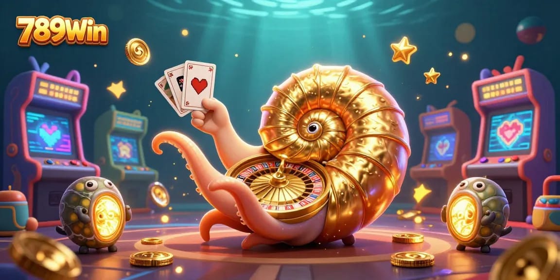 Experience thrilling wins at 789Win with vibrant casino-themed cartoon illustration featuring live games and prizes.