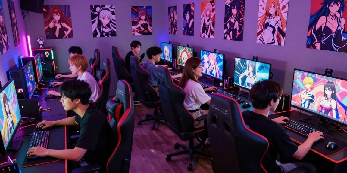 Engaged players enjoying ecchi game experiences in a vibrant gaming setup.