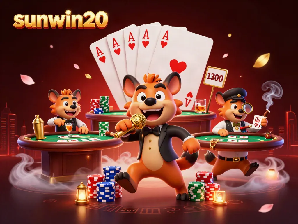 Join the fun at sunwin20 casino with hyena characters portraying vibrant gambling activities.