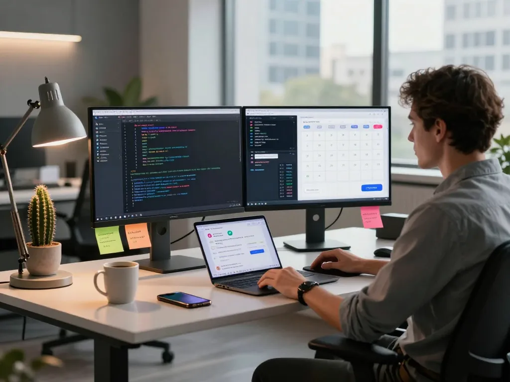 Dynamic workspace integrating Clawdbot AI on a Mac, showcasing productivity tools and modern office ambiance.