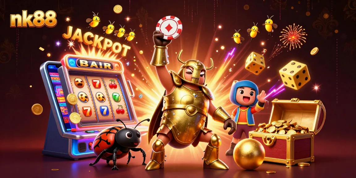 Win with nk88 at an exciting online casino featuring vibrant characters and rich game elements.