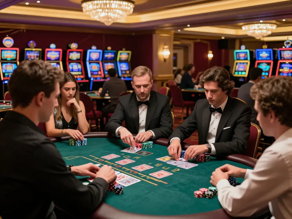 Experience the excitement of blackjack at m88 link with players strategizing their winning hands.