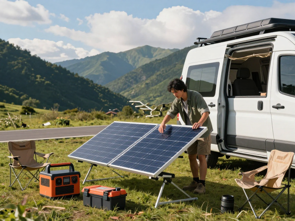 Setting up solar panels on campervan for rokok88 slot energy independence in adventurous outdoor location
