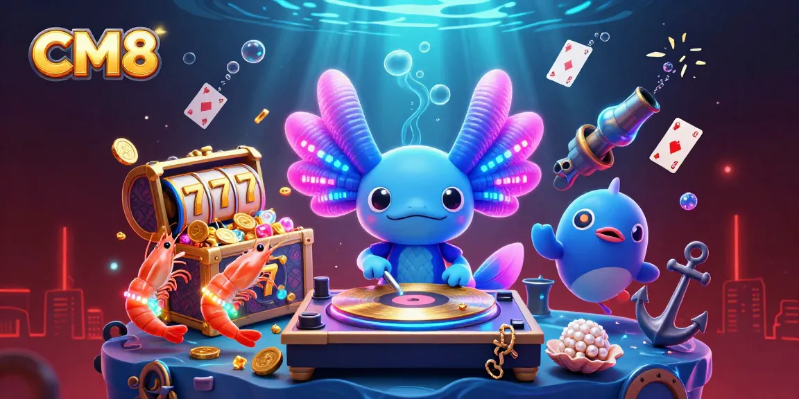 Engage in thrilling wins with CM8 at this vibrant underwater casino scene featuring lively characters and dynamic elements.