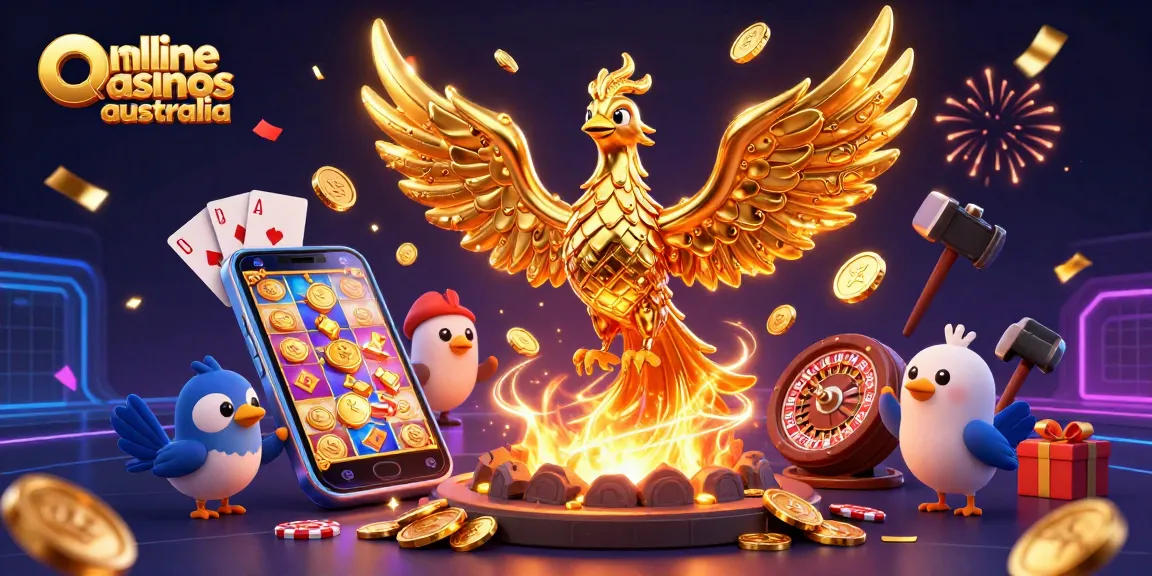 Play engaging slot games at online casinos Australia with vibrant 3D casino-themed illustration.