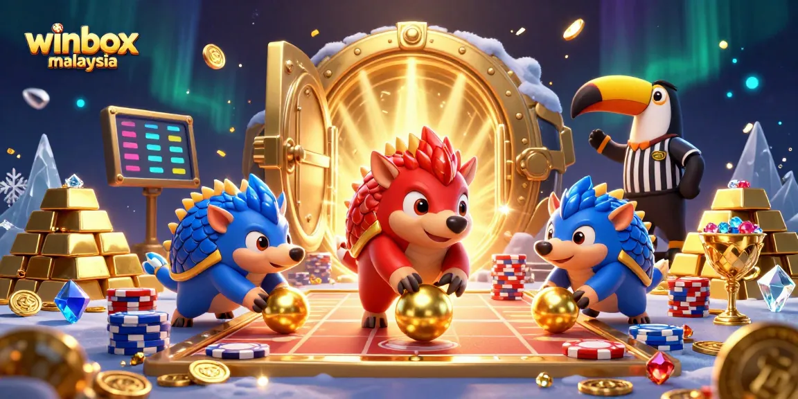 Engage in thrilling gameplay on winbox malaysia with adorable pangolins in a vibrant casino scene.