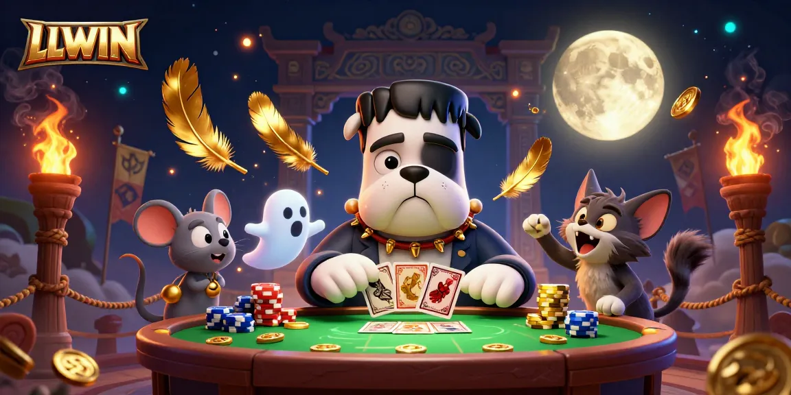 LLWIN engages players with a spooky card game scene, featuring unique characters and vibrant casino elements.
