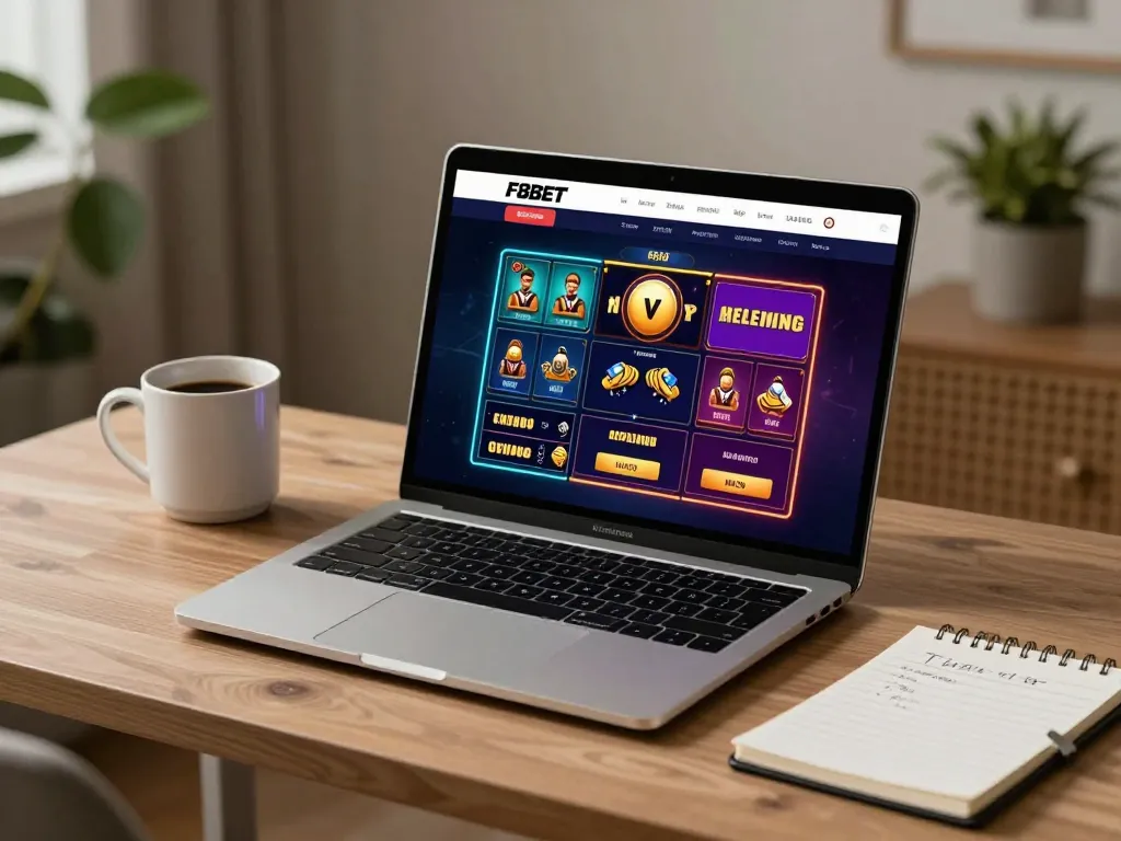 F8BET enhances online gaming experience, showcasing a user-friendly interface on a stylish setup.