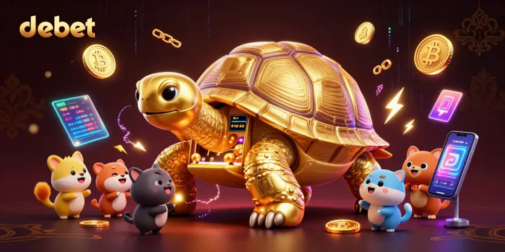 Engage with debet's immersive gaming experience featuring a giant tortoise pinball machine.