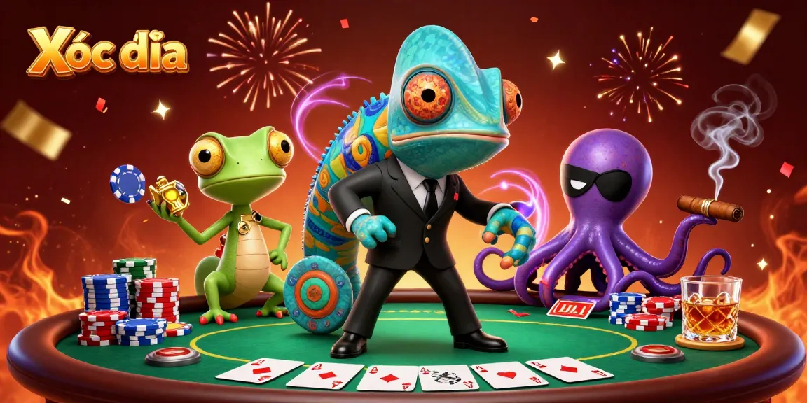 Xóc đĩa players engaging in an exciting game surrounded by vibrant casino elements and dynamic lighting.