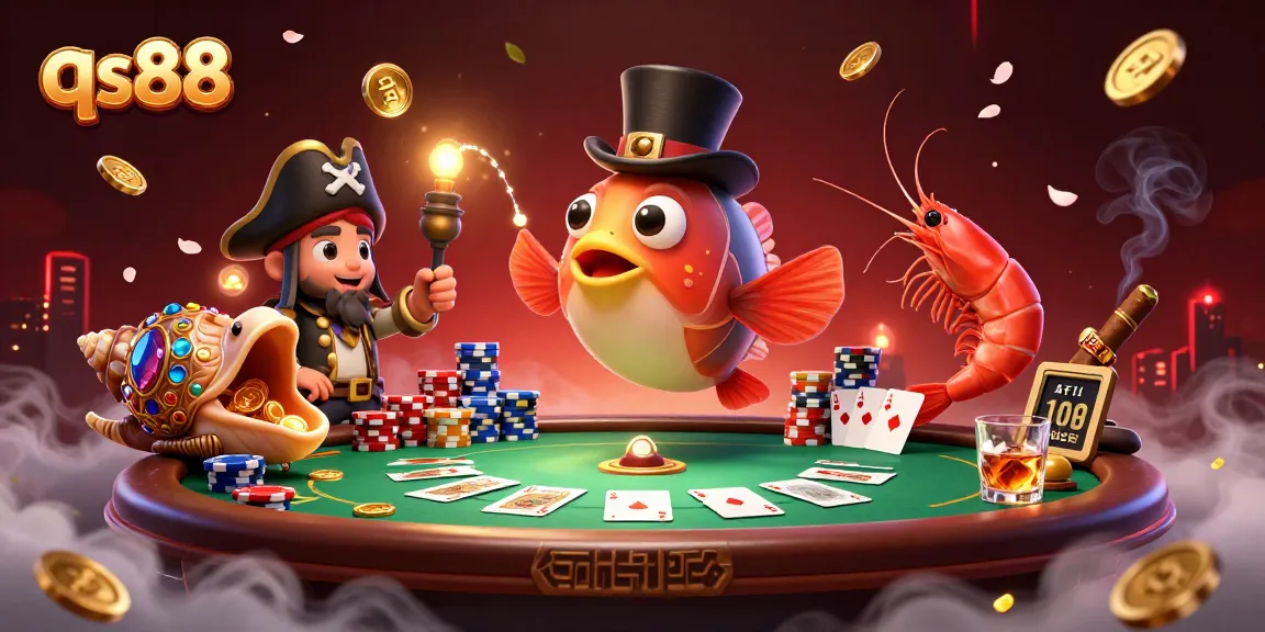 Play poker at qs88 with a captivating anglerfish character attracting golden coins.