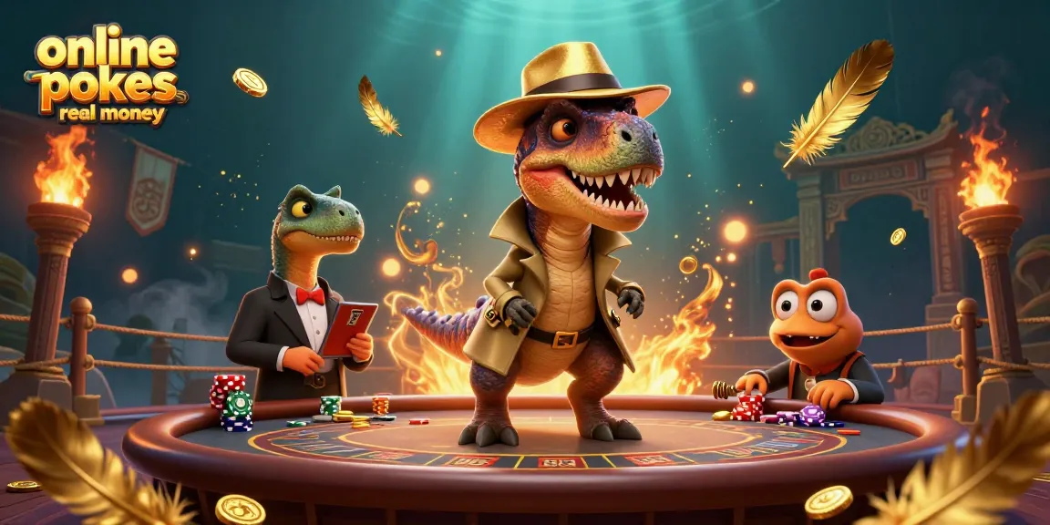 Engage with online pokies real money at a vibrant casino, featuring playful characters and dynamic elements.